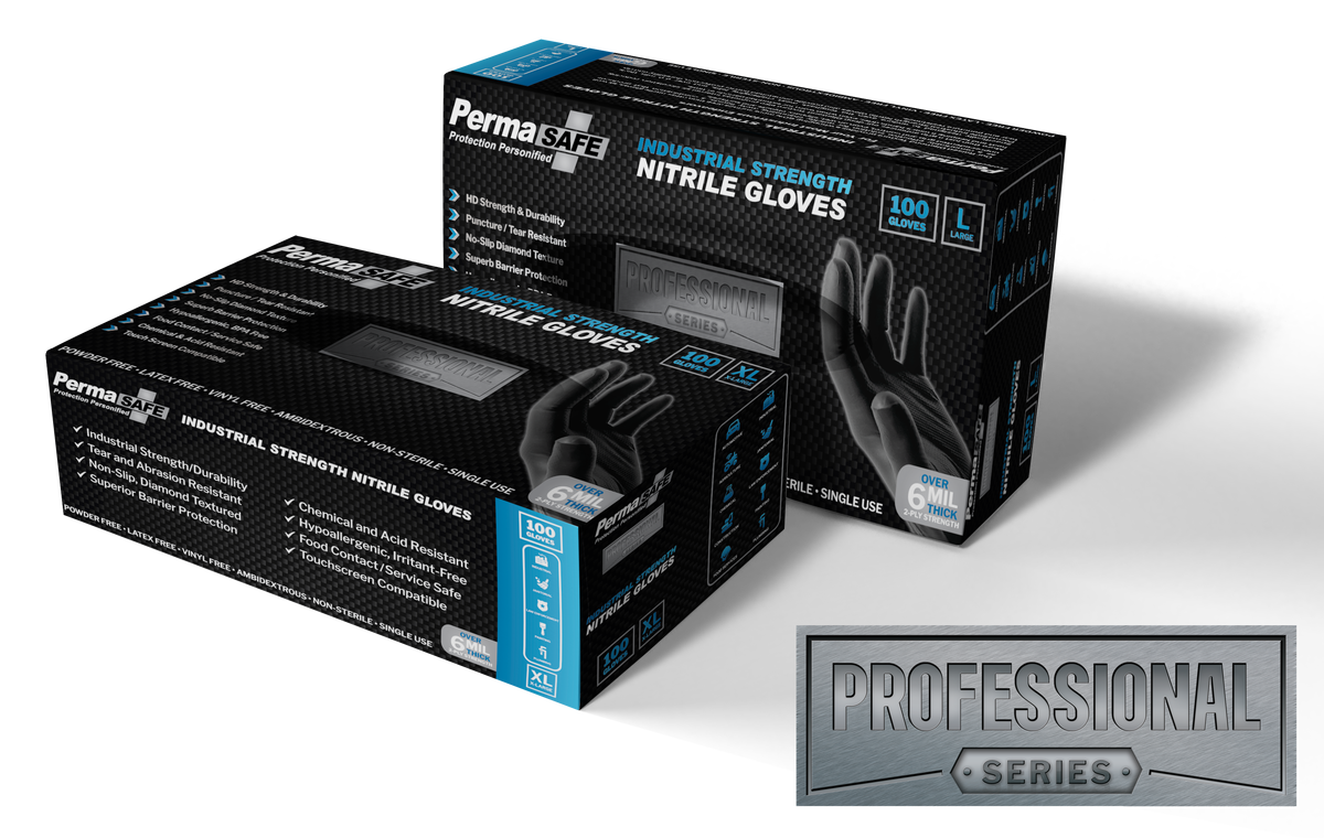 PERMASAFE INDUSTRIAL STRENGTH DISPOSABLE NITRILE GLOVES (BOX)