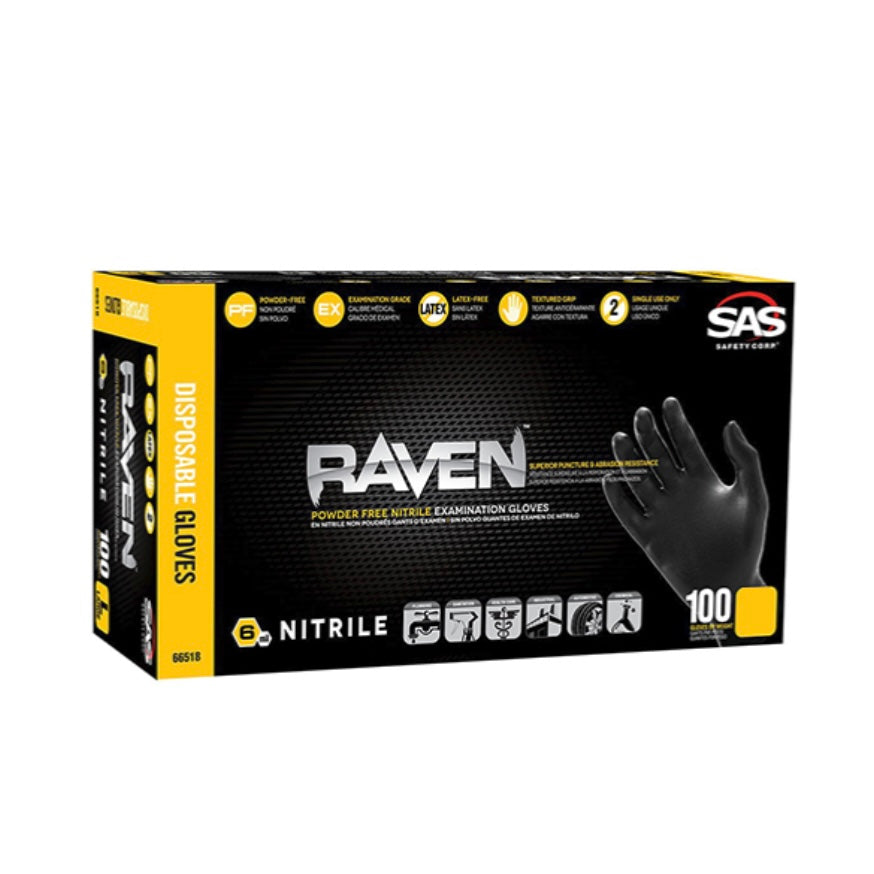 Raven Black Nitrile Gloves 7mil L - 100 gloves