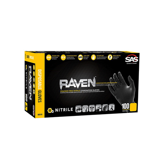 Raven Black Nitrile Gloves 7mil XL - 100 gloves